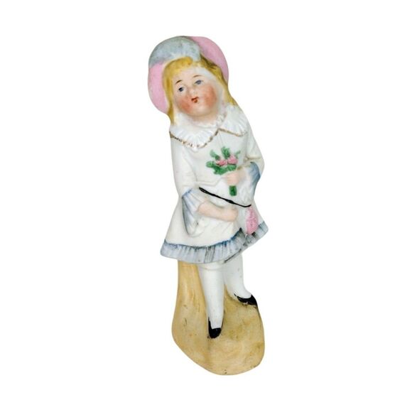 Vintage Bisque Girl and Boy Rosy Cheeks Porcelain Figurines Made in Germany - Picture 8 of 12